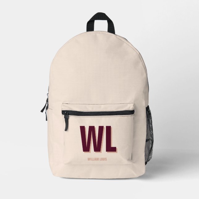 Minimalistisches Burgundy Rosa Personalisiertes Mo Bedruckter Rucksack (Vorderseite)