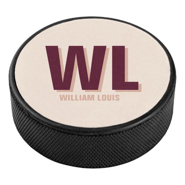 Minimalistisches Burgundy Rosa Personalisiertes Mo Eishockey Puck (3/4)
