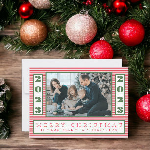 Minimalistisches Button Streifen Weihnachts-Foto J Feiertagskarte