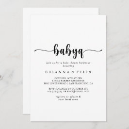 Minimalistisches Calligraphy BabyQ Baby Shower Bar Einladung