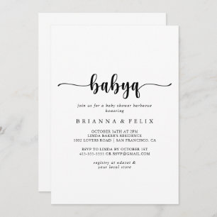 Minimalistisches Calligraphy BabyQ Baby Shower Bar Einladung