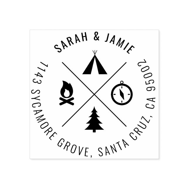 Minimalistisches Camping Themed Coupels Rücksendea Gummistempel (Prägung)