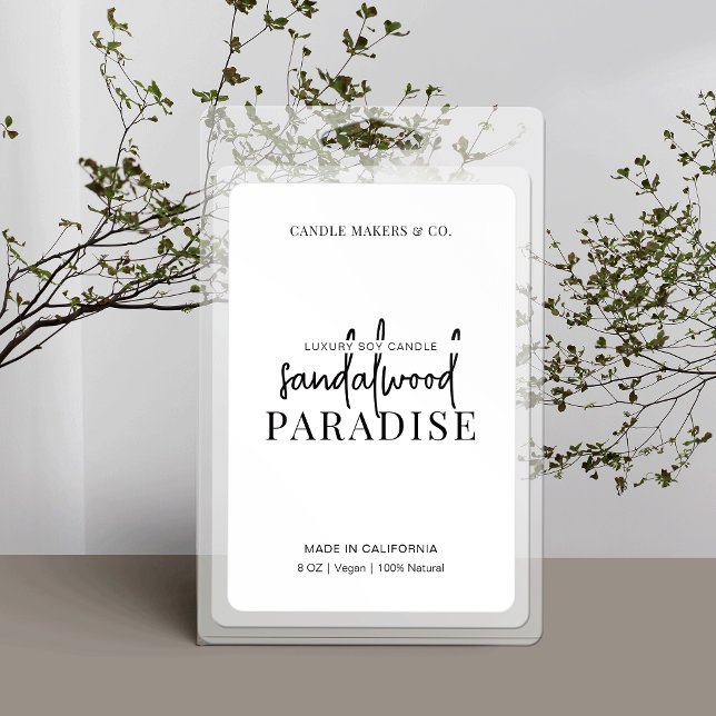 Minimalistisches Candle Jar Label Modernes Schwarz Lebensmitteletikett (Simple, yet elegant, rectangle business labels for wax melts, candles and more)