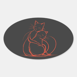 Minimalistisches Cat Hug Design - Adorable Felsen- Ovaler Aufkleber