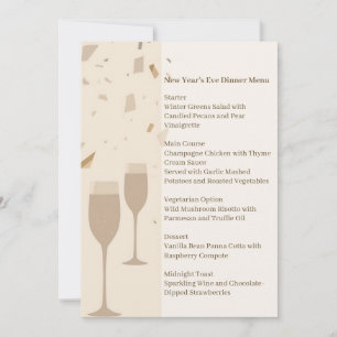 Minimalistisches Champagner-Party-Menü   Elegantes Einladung