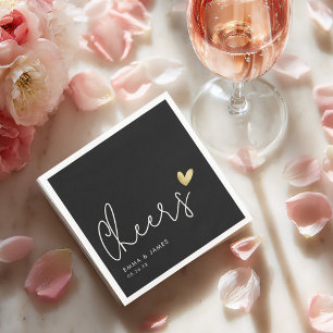 Minimalistisches „Cheers“-Hochzeits-Schwarz-Gold-H Serviette