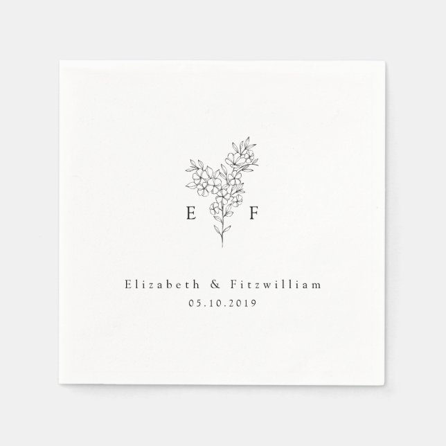 Minimalistisches Cherry Blossom Monogram Wreath Serviette (Vorderseite)