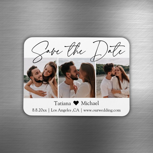 minimalistisches Chic 3-Foto-Collage Save-the-Date Magnet (Von Creator hochgeladen)