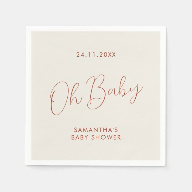 Minimalistisches Chic-Script elfenbeinfarbenes Oh  Serviette (Vorderseite)