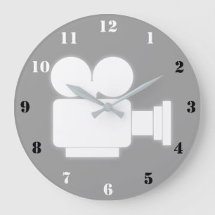 MINIMALISTISCHES CINE-KAMERA-SYMBOL MIT ZAHLEN GROßE WANDUHR