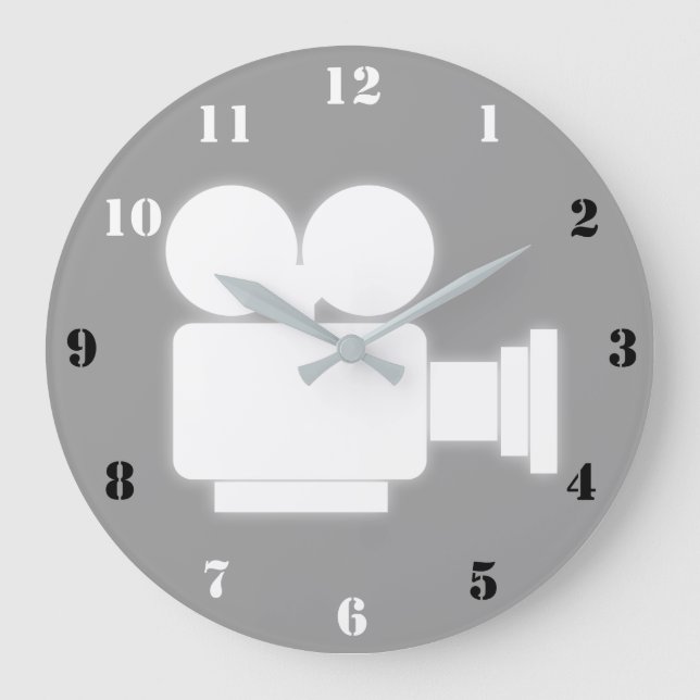 MINIMALISTISCHES CINE-KAMERA-SYMBOL MIT ZAHLEN GROßE WANDUHR (Vorderseite)