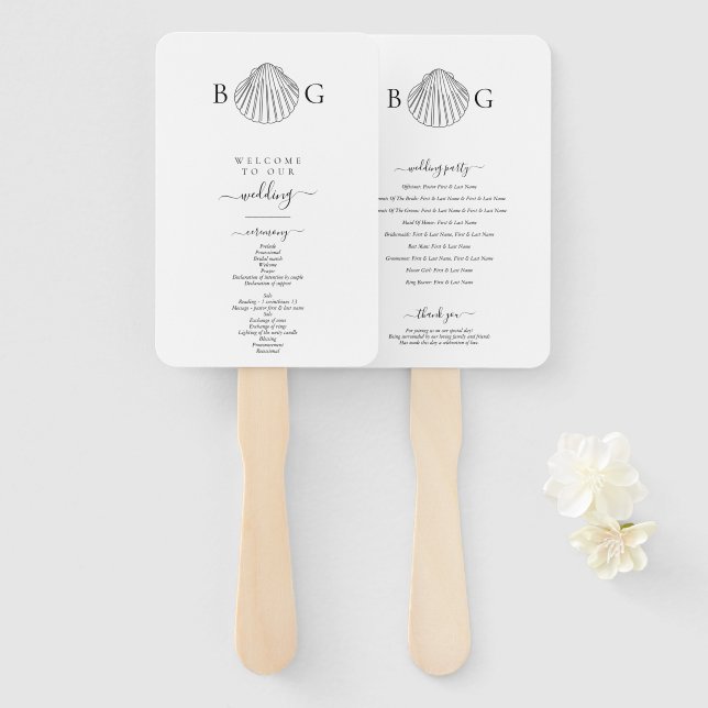 Minimalistisches Clam Seashell Monogram Wedding Pr Fächer (Vorne und Hinten)