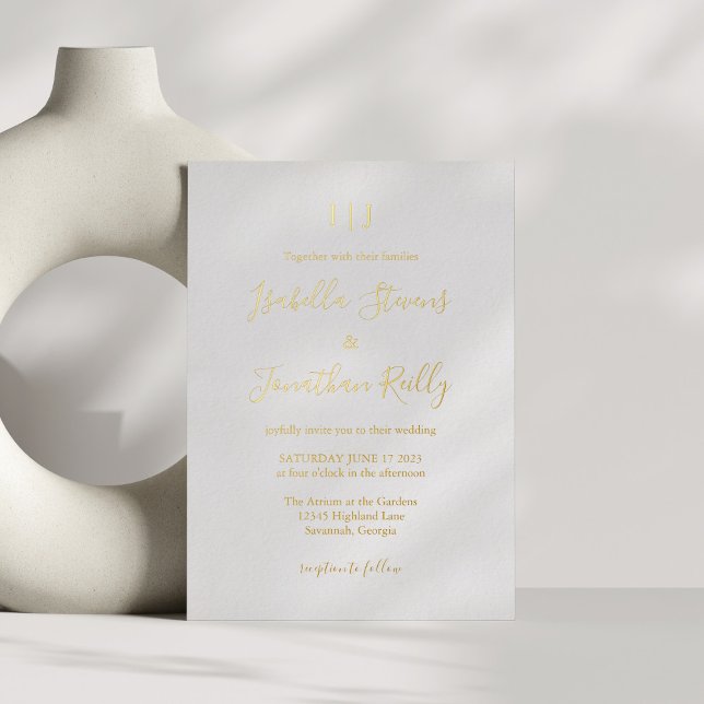 Minimalistisches Classic Monogram Wedding White Go Folieneinladung (Von Creator hochgeladen)