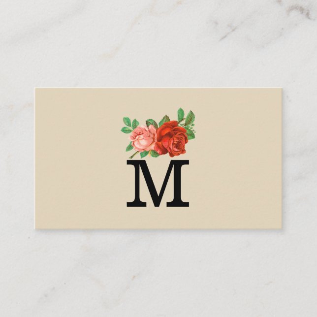 Minimalistisches Classic Monogramm mit Rose Visitenkarte (Vorderseite)