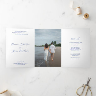 Minimalistisches Cobalt Blue Moderne Hochzeit Dreifach Gefaltete Einladung