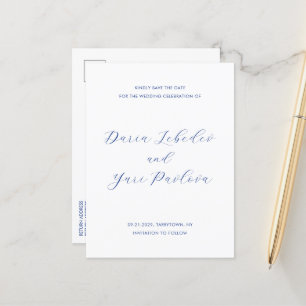 Minimalistisches Cobalt Blue Wedding Save the Date Ankündigungspostkarte