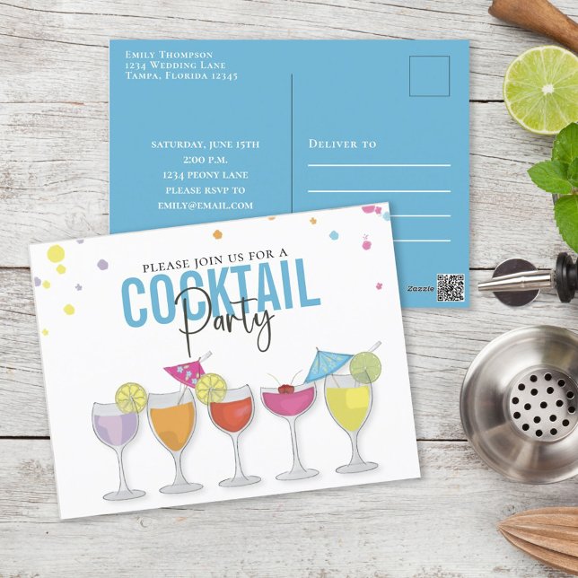 Minimalistisches Cocktail Party Moderne Einladung Postkarte (Von Creator hochgeladen)