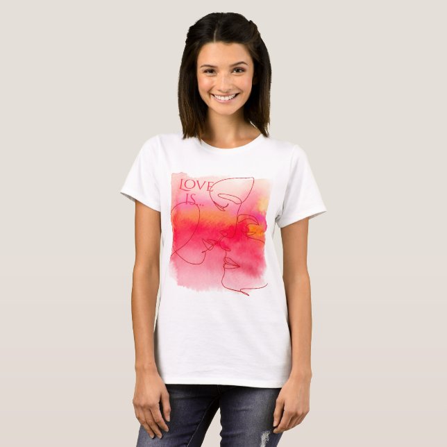 Minimalistisches Couple T-Shirt - Aquarellfarben-L (Vorne ganz)