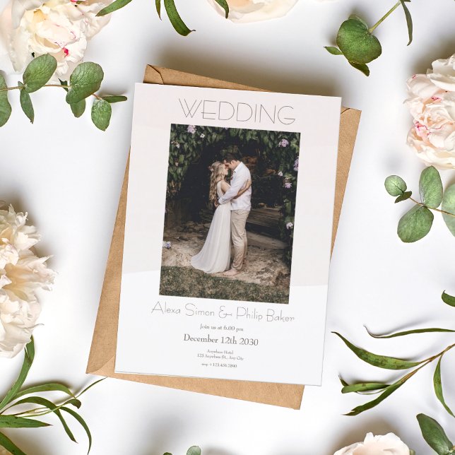 Minimalistisches Cream-Foto Einladung zur Hochzeit (1)