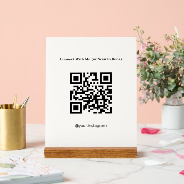 Minimalistisches cremefarbenes QR-Code-Acryltischs Acrylschild (Hochzeit)