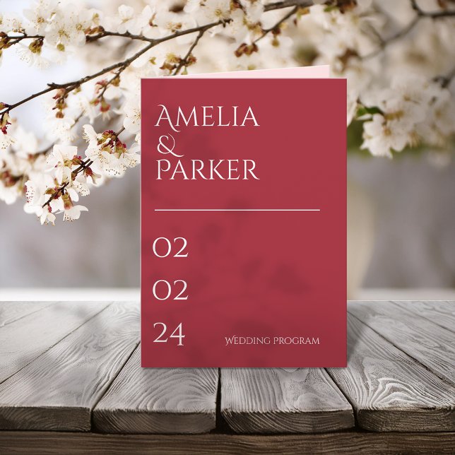Minimalistisches Crimson Red Wedding Programm (Von Creator hochgeladen)