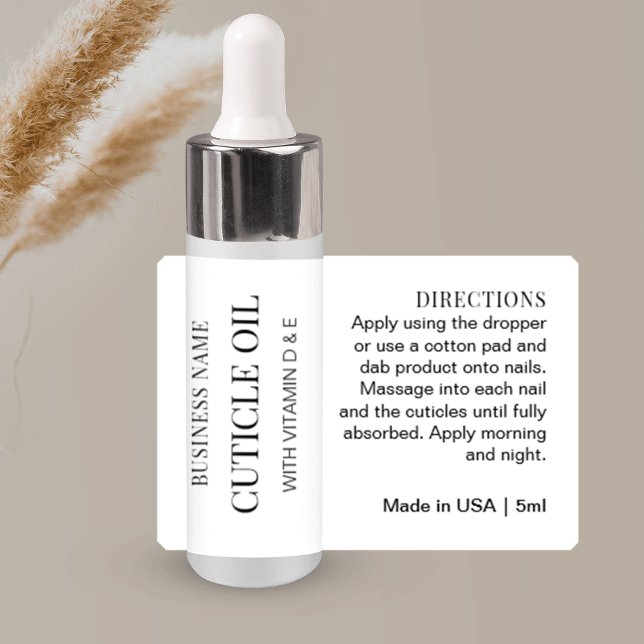 Minimalistisches Cuticle Oil 5 ml Dropdown-Flasche Aufkleber (Minimalist MINI dropper bottle wrap around label in black and white with fully customizable text)