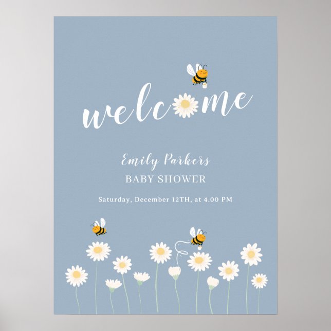 Minimalistisches Daisy Bloom Baby Dusche Begrüßung Poster (Vorne)
