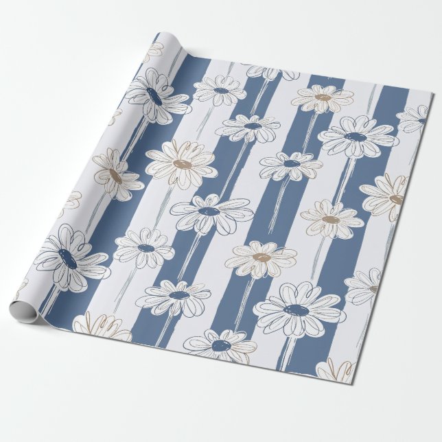 Minimalistisches Daisy-Blumenmuster (3) Geschenkpapier (Ungerollt)