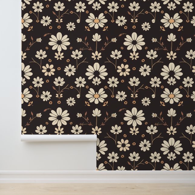 Minimalistisches Daisy-Muster auf dunklem Hintergr Tapete (Anwendung)