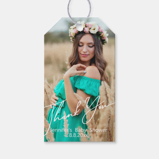 minimalistisches Dankeschön an Baby Dusche Foto Geschenkanhänger (Vorderseite)