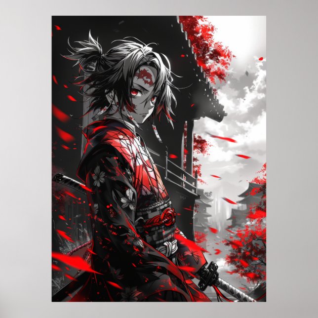 Minimalistisches Demon-Slayer-Poster mit handgezei Poster (Vorne)