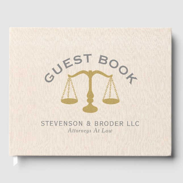 Minimalistisches Design Beige Leinen & Gold Law Sc Gästebuch (Vorderseite)
