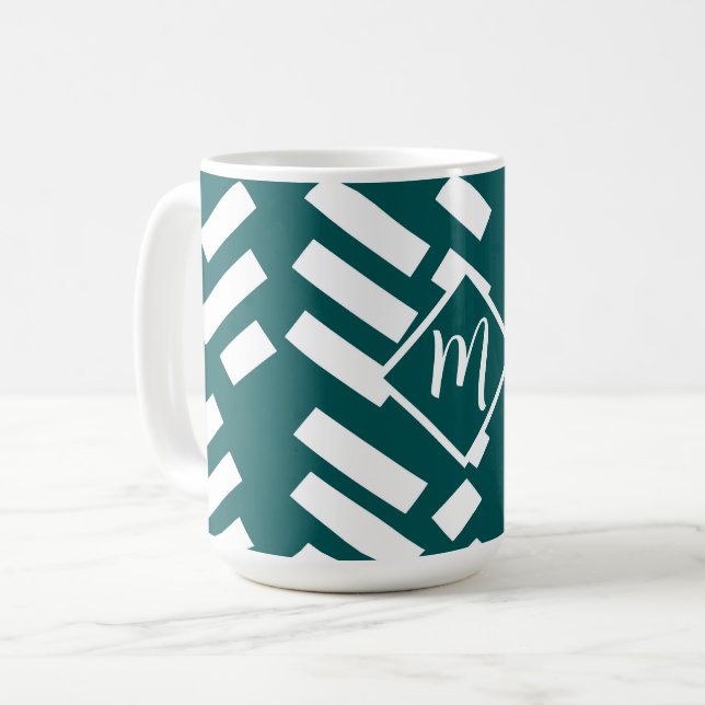 Minimalistisches Diagonal-Streifen-Muster, Monogra Kaffeetasse (Vorderseite Links)