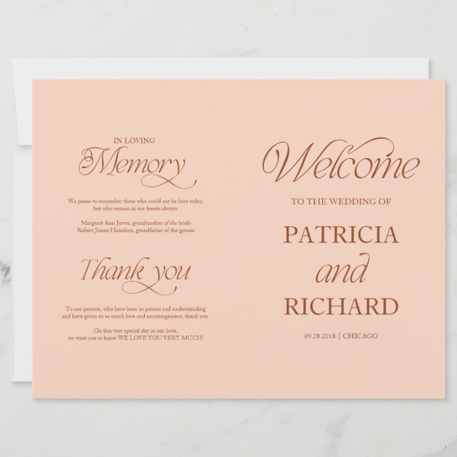 Minimalistisches DIY-Hochzeitsprogramm 'Soft Peach (Vorderseite)
