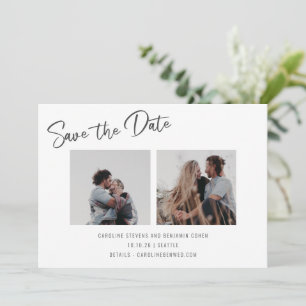 Minimalistisches Drehbuch Drei Foto Doppelseitige  Save The Date