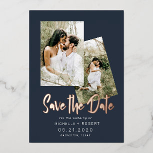 Minimalistisches Drehbuch zwei Foto Save the Date  Folieneinladung