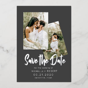 Minimalistisches Drehbuch zwei Foto Save the Date  Folieneinladung