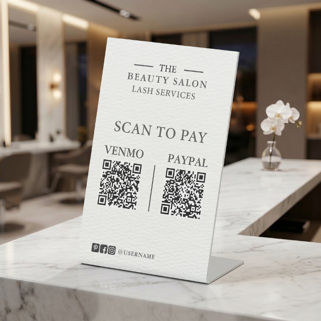 Minimalistisches Dual-QR-Code-Serif-Editorial · La Sockelschild (Minimalist Dual QR Code Serif Editorial · Lash Pedestal Sign)
