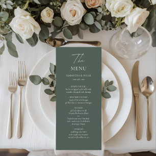 Minimalistisches dunkelgrünes Hochzeitsmenü Mode Menükarte