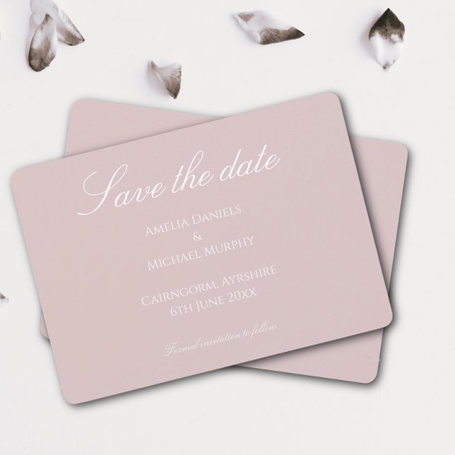 Minimalistisches Dusky-Rosa und Weiß Save The Date (Von Creator hochgeladen)