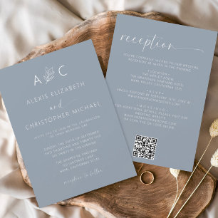 Minimalistisches Dusty Blue in einem Hochzeitcode Einladung