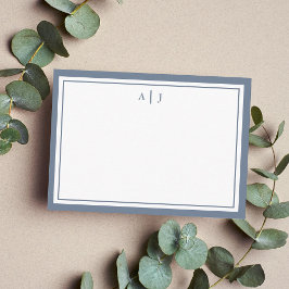 Minimalistisches Dusty Blue Two Border Monogramm Mitteilungskarte