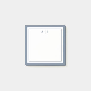 Minimalistisches Dusty Blue Two Border Monogramm Post-it Klebezettel