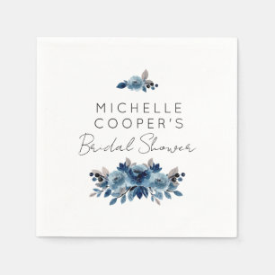 Minimalistisches Dusty Blue und Navy Floral Serviette