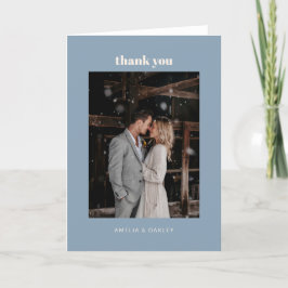 Minimalistisches Dusty Blue Wedding Foto eingeklap Dankeskarte