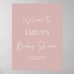 Minimalistisches Dusty Pink Baby Dusche Begrüßungs Poster