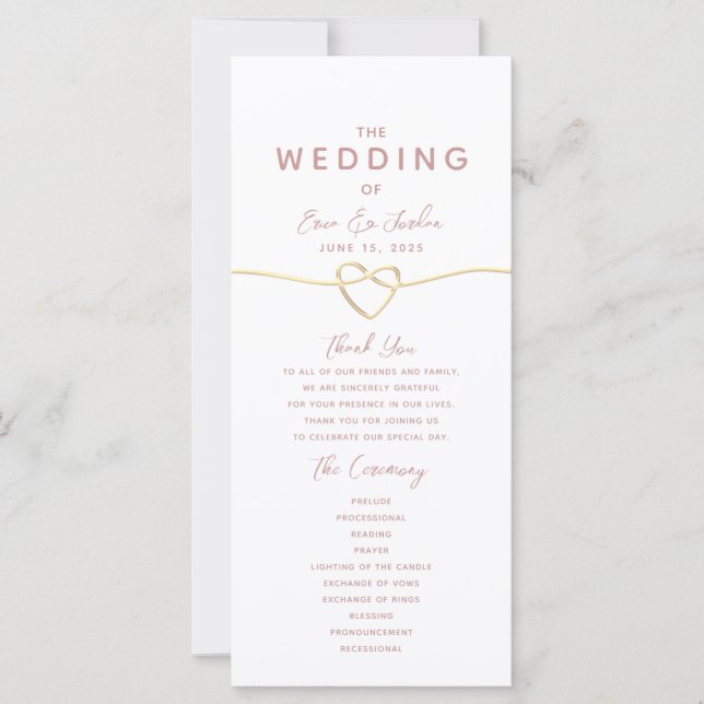 Minimalistisches Dusty Rose Hochzeitsprogramm (Vorderseite)