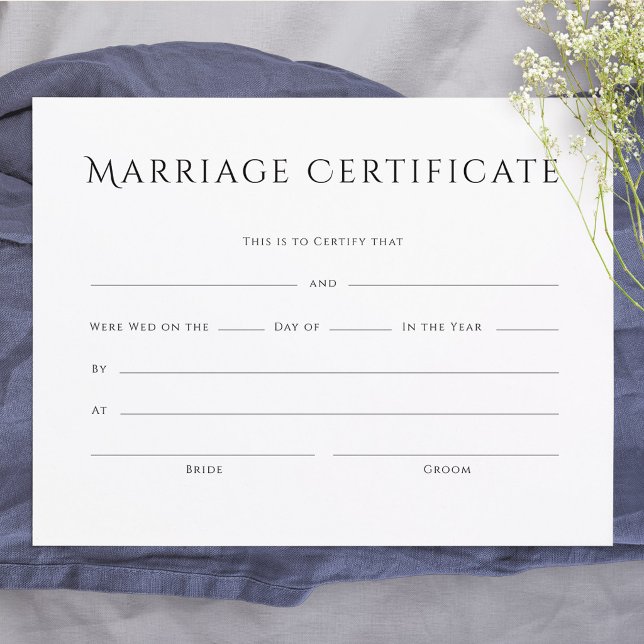 Minimalistisches Ehezertifikat in elegantem Text (Minimalist Elegant Text Marriage Certificate)