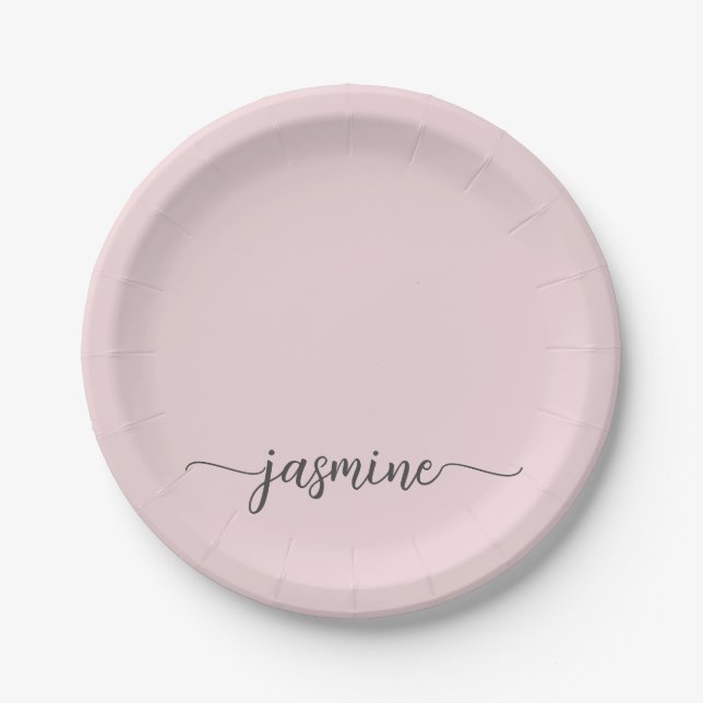 Minimalistisches Einfache Blush Pink-Girl-Monogram Pappteller (Vorderseite)