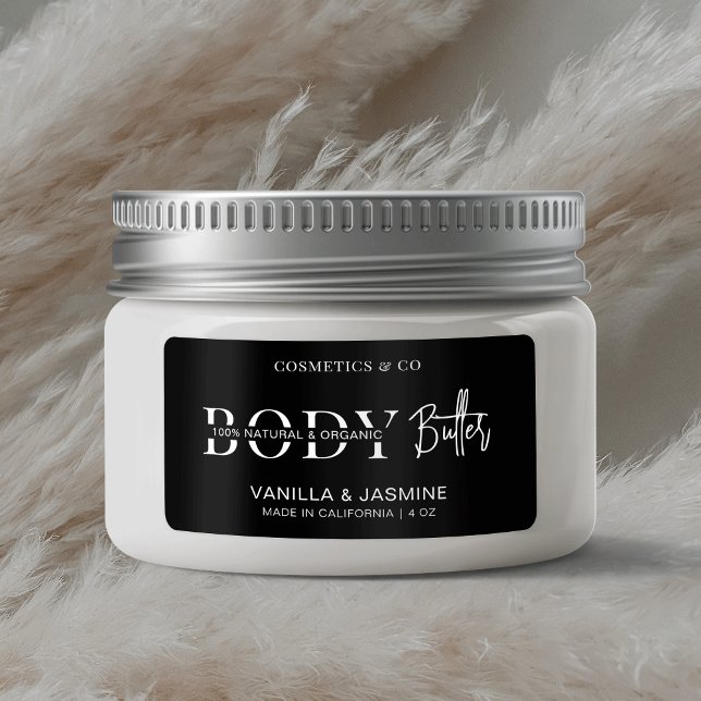 Minimalistisches einfaches Black Body Butter JAR-P Adressaufkleber (Elegant black and white jar label design. Can be used for any type of jar or product)